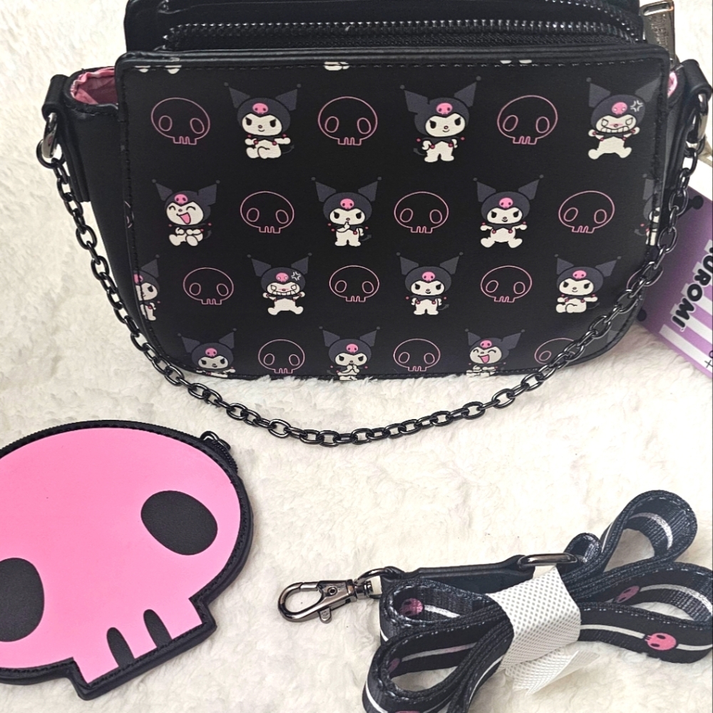 Sanrio Kuromi × Loungefly Skully Convertible Crossbody Bag With Coin Purse - Picture 6 of 6